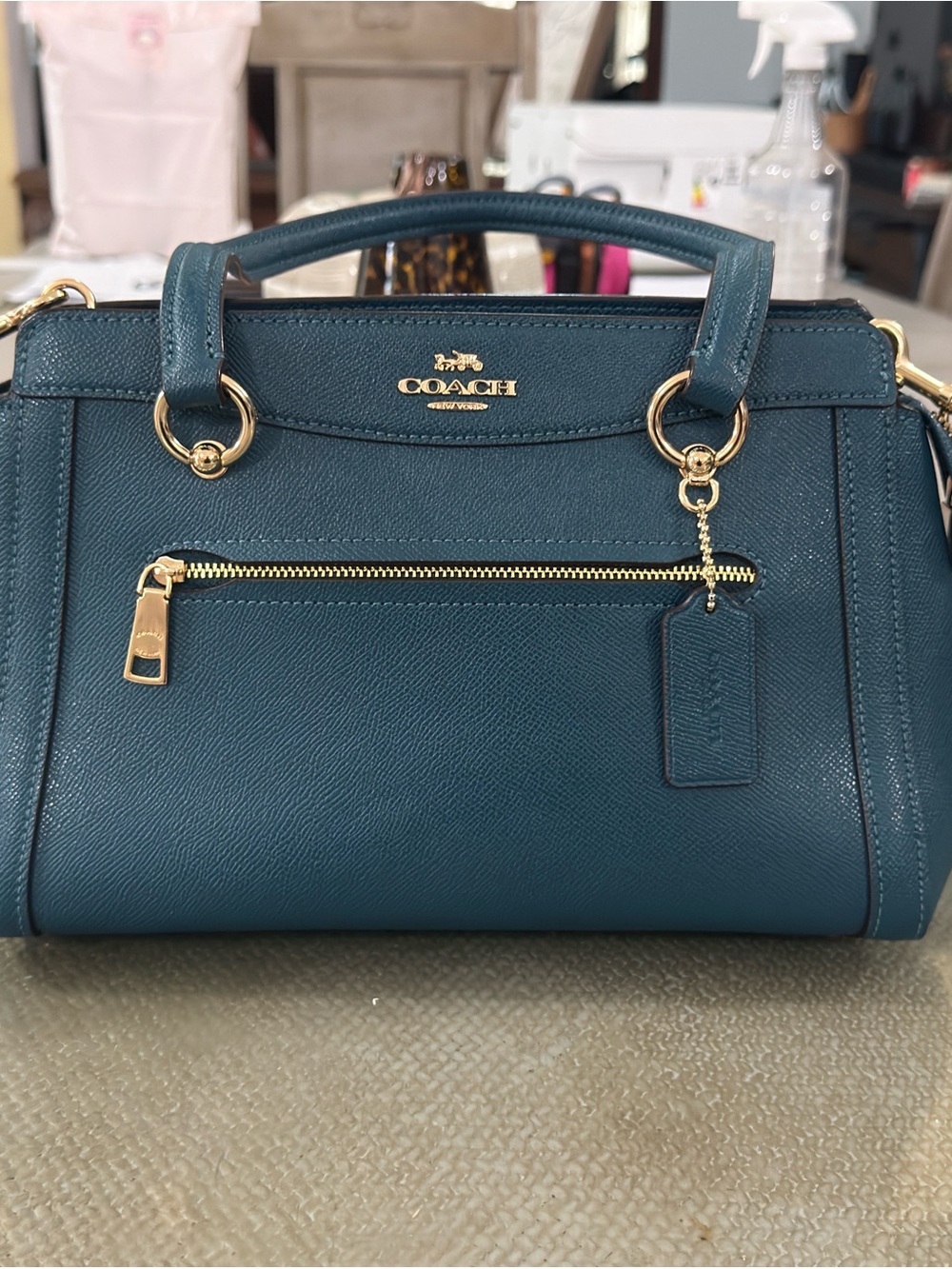 Coach Teal Leather Satchel with Gold Hardware